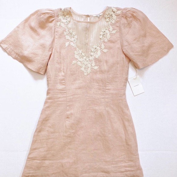 Tularosa Women's Revolve Levy Mini Linen Embroidered Natural Dress Small New - Picture 6 of 10